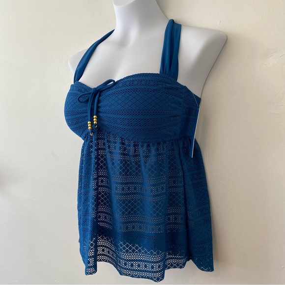 Into The Bleu bikini swim top only tankini blue halter lace - Picture 2 of 4